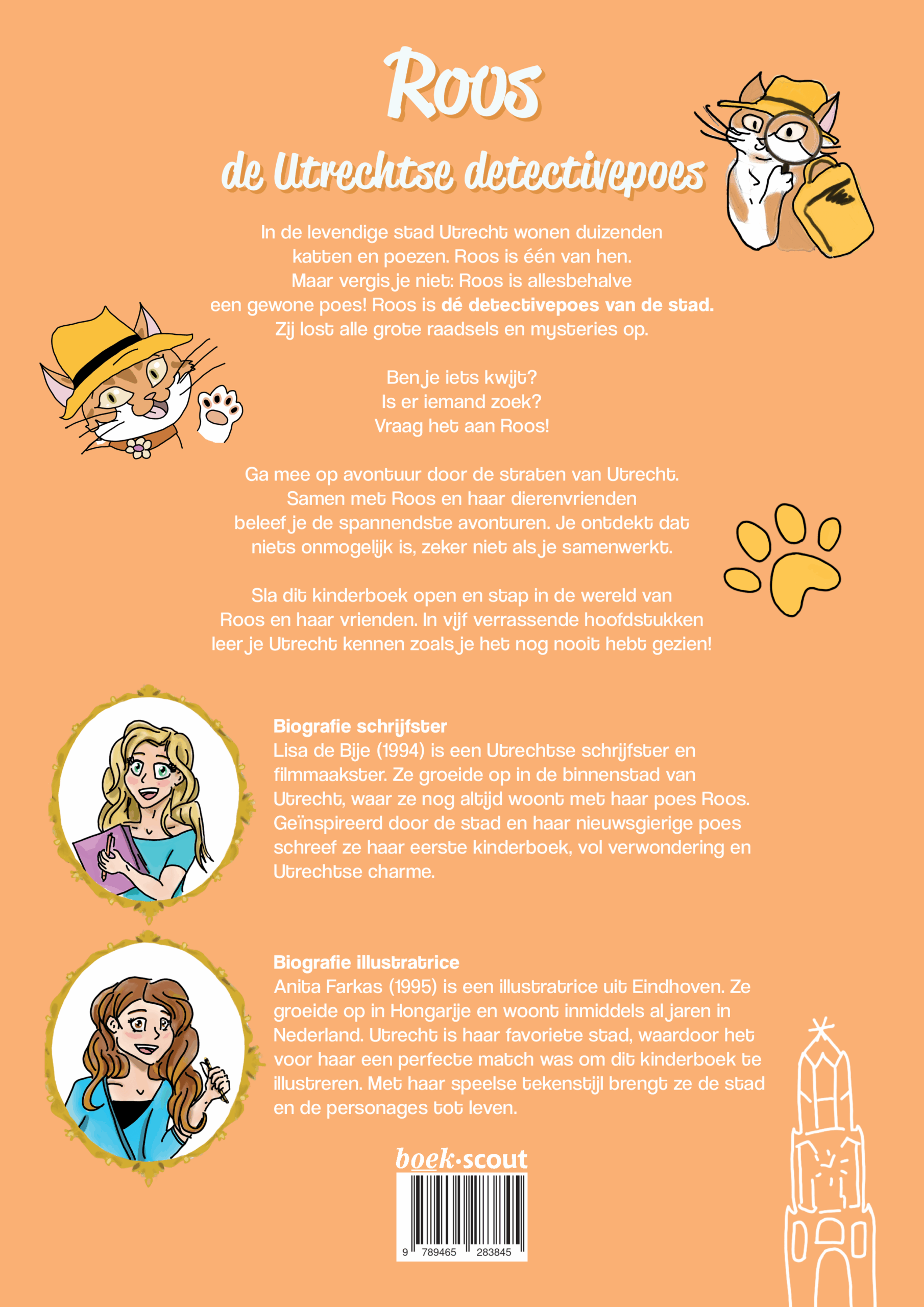 Achterflap_RoosdeUtrechtsedetectivepoes_Kinderboek-LisadeBije_Boekscout